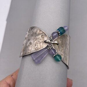 Hammered Disc Beaded Charm Cord Bracelet